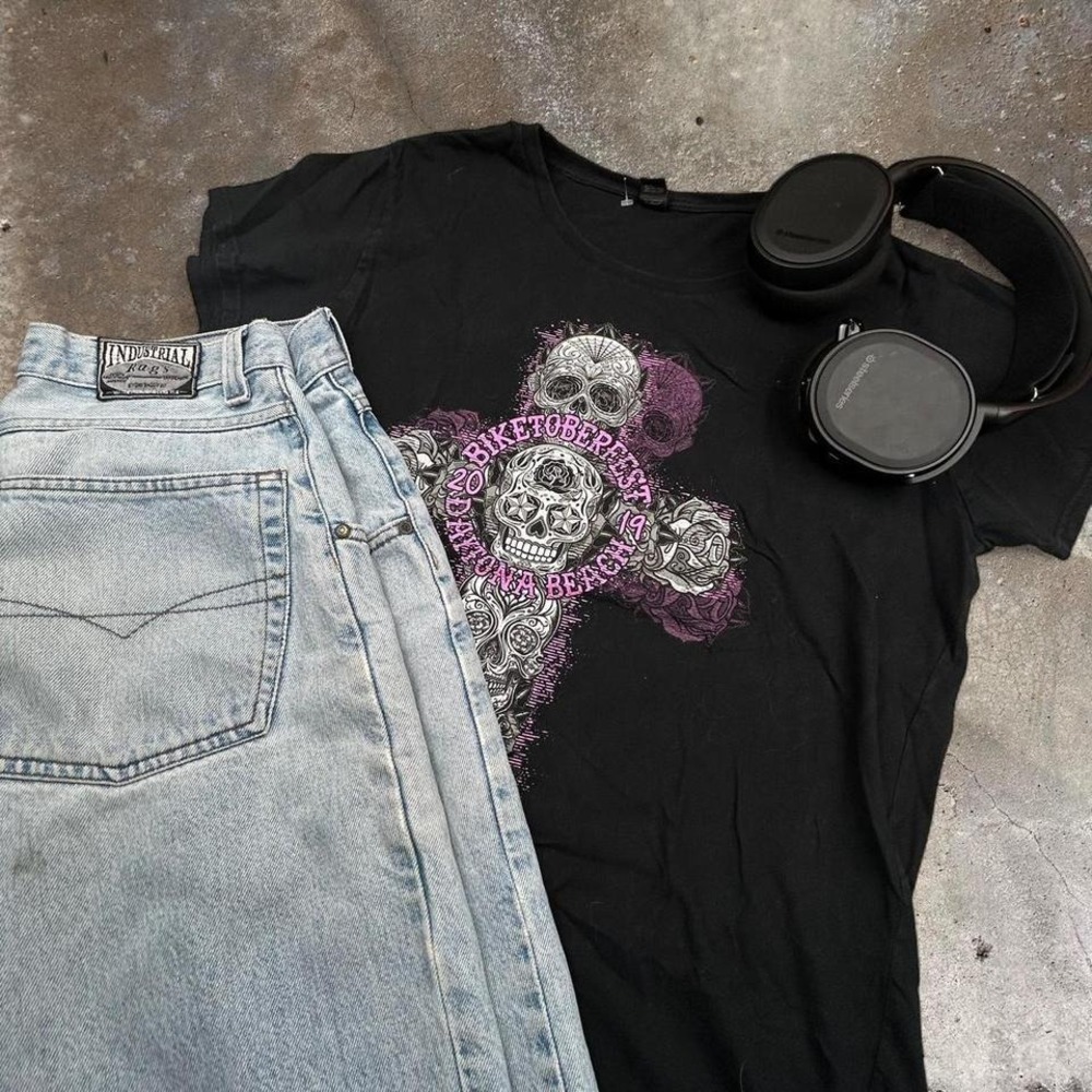 Biketoberfest 2019 Daytona Beach Sugar Skull Cross Graphic T-Shirt XL Black